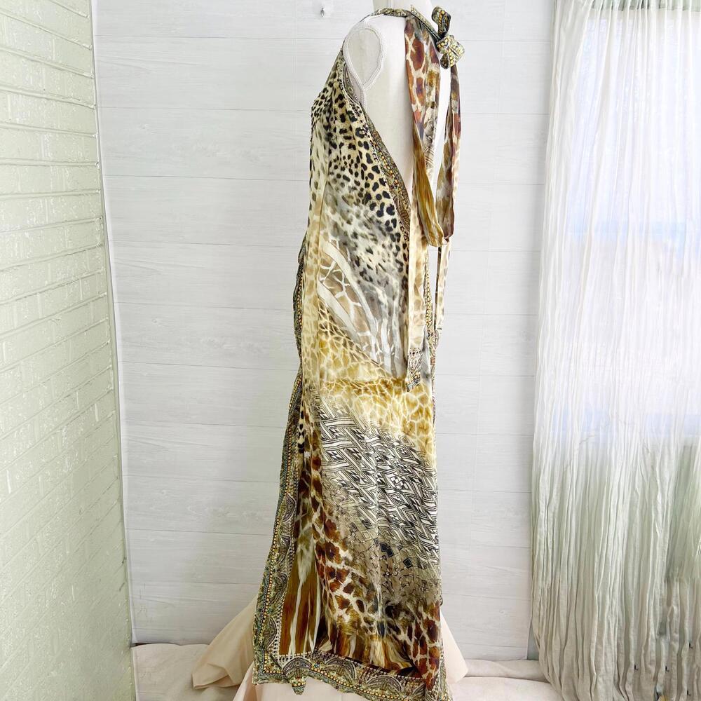 Camilla - Animal print silk embellished maxi halter dress, L - Picture 3 of 15